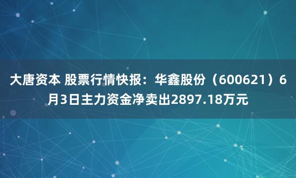 大唐资本 股票行情快报：华鑫股份（600621）6月3日主力资金净卖出2897.18万元
